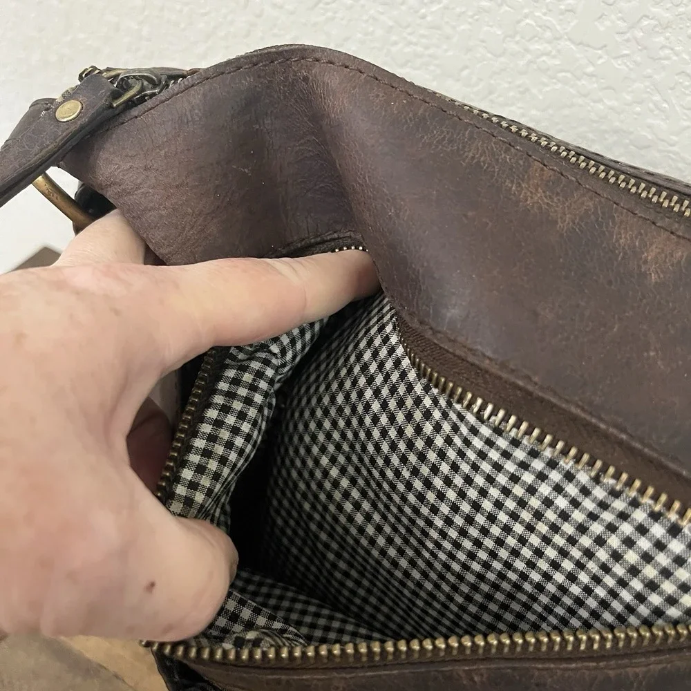 Handmade Crossbody Purse 100% Full Grain Brown Leather Rustic - Picture 4 of 12